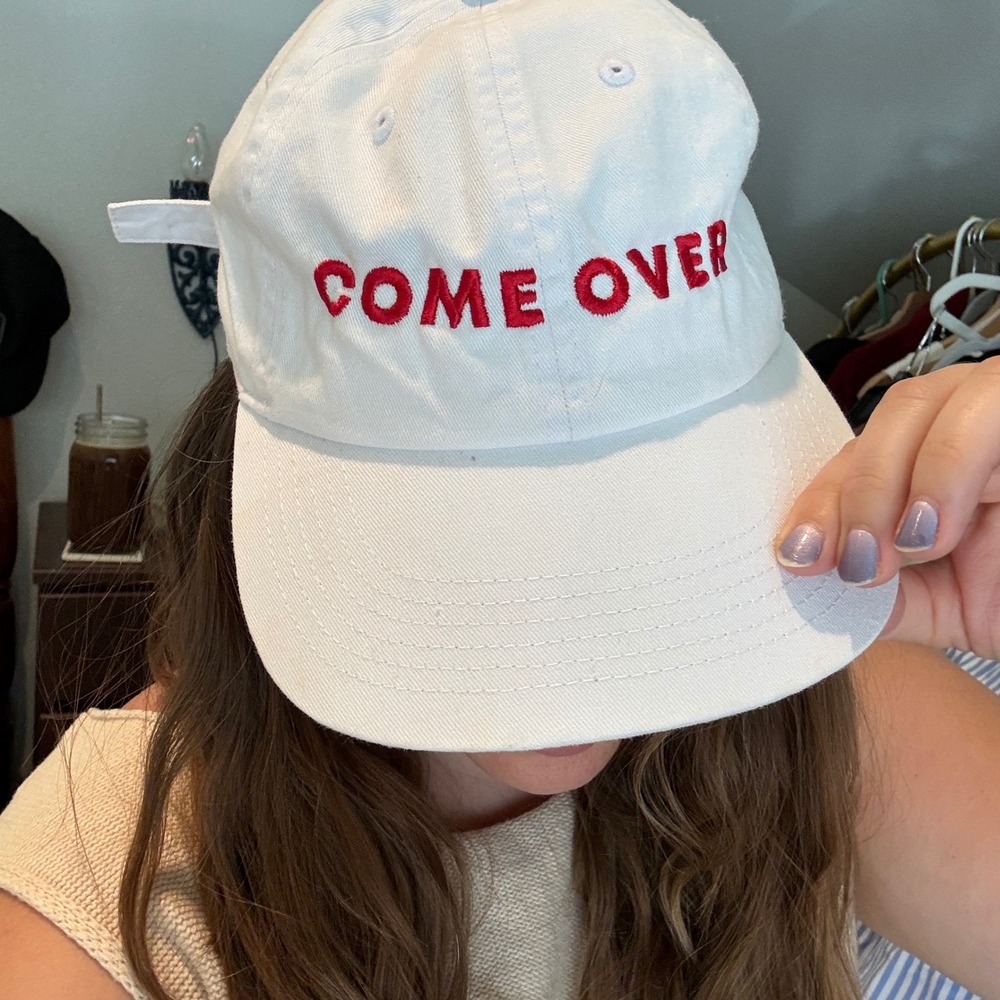 Come Over Big Night Hat OS White Red Embroidered Dad Cap Strapback gorpcore